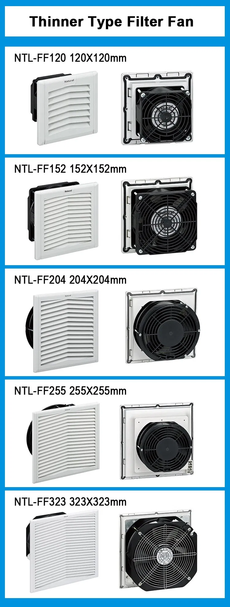 Ce and RoHS Certified AC/DC Filter and Fan 204*204mm Ventilation Cooling Fan Filter Ntl-FF204