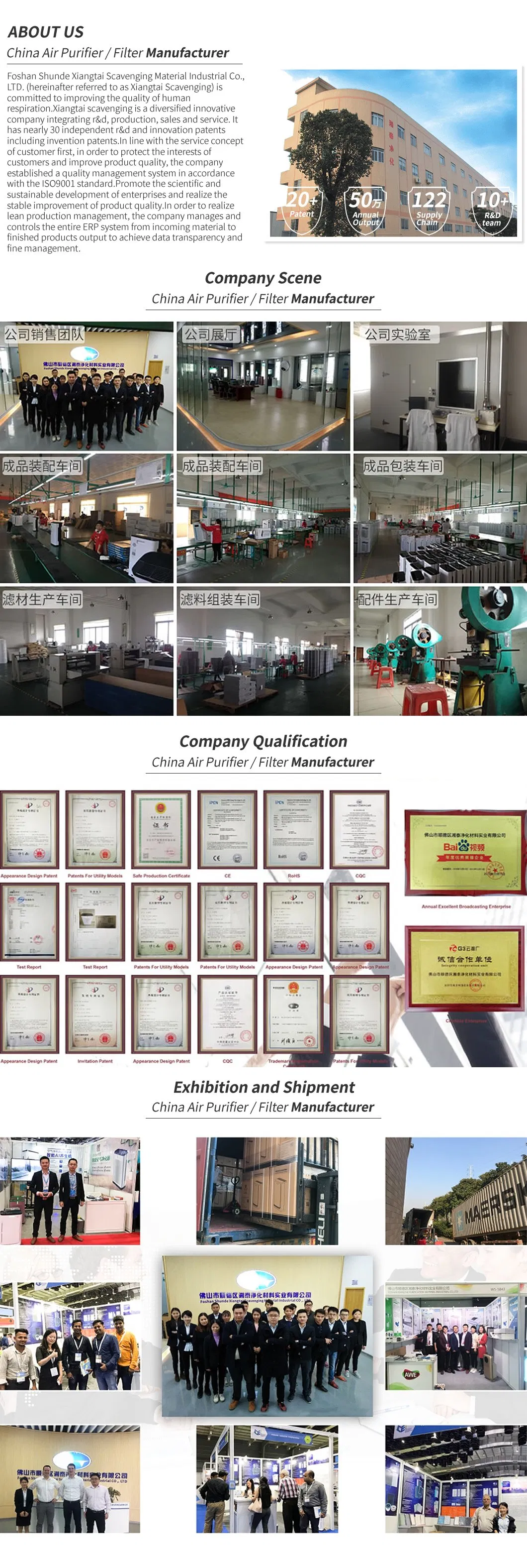 Custom 0.3 Micron 99.99% H11 H12 H13 H14 PP+Pet HEPA Air Filter for Air Purifier Sapre Parts