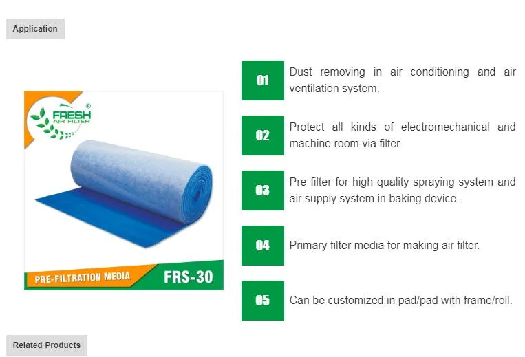 EU3 Pre-Filter Cotton Pre Filter Media Spray Paint Booth a Air Filter Media for Industry