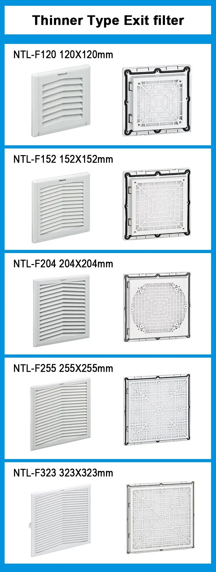 IP54 105-126m3/H Electrical Cabinet Ventilation Enclosure Filter Fan Ntl-FF323