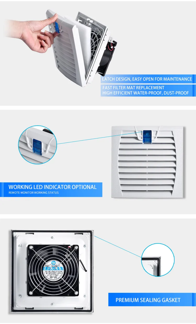 Ral7035 204mm Electrical Cabinet Ventilation Cooling Fan Enclosure Fan Filter