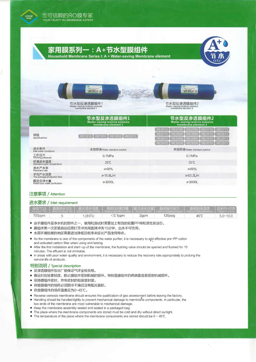 RO Membrane, 75gpd Reverse Osmosis System Parts